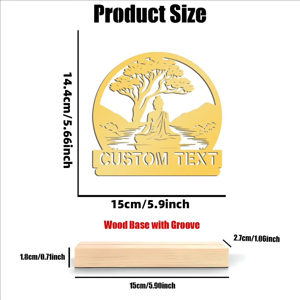 1pc Abstract Buddha, small rivers and big trees Customized Name Metal Statue With Wood Base Metal Ornament  Metal Sculpture