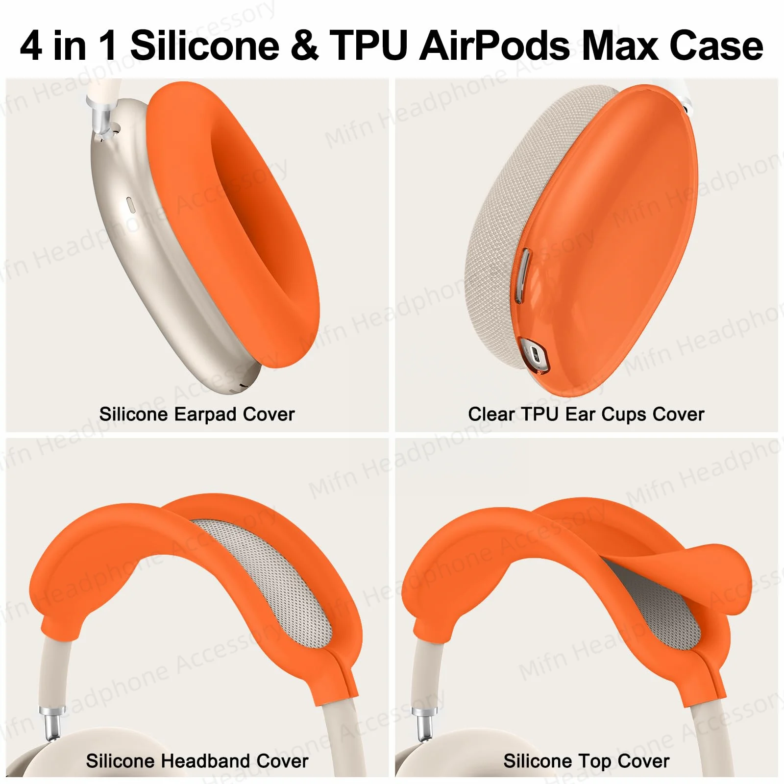 Para 2024 airpods max caso do fone de ouvido 4 em 1 headest acessórios silicone caso transparente para airpods max 2024/2020 protetor caso