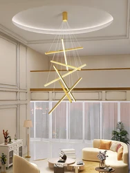 Modern Gold LED Pendant Lamp For Living Room Bedroom Dining Room Kithchen Black/ Ceiling Staircase Long Chandelier Light