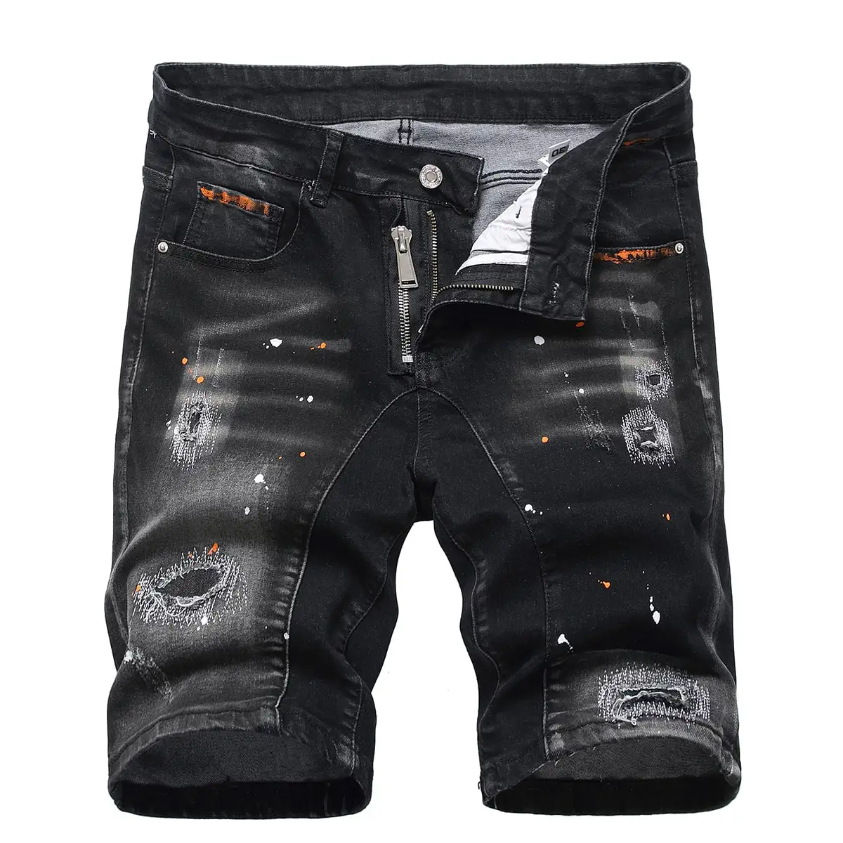 Men\'s Graffiti Ripped Short Jeans 2023 Summer New Fashion Casual Slim Big Hole Retro Style Denim Shorts Male Brand Clothes