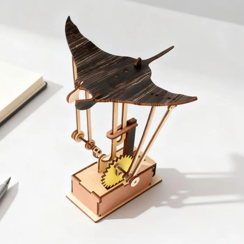 Wooden Electric Manta Ray Ornament Automaton With Lifelike Swimming Motion Ocean Decor For Desk Tabletop Home Gift