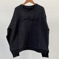Z5W308 Winter North American Niche Women's Black Crew Neck Sweatshirt Letter Flocking Hot Diamond