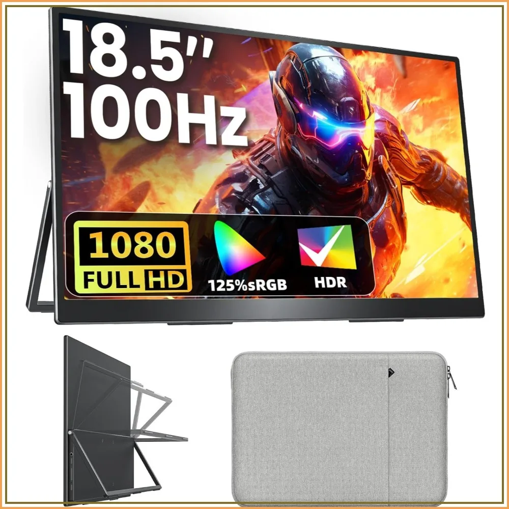 

18.5" FHD 100Hz Portable Monitor, 125% sRGB, HDR, USB-C HDMI, Built-in Speakers & Kickstand, VESA Compatible for Laptop, PC, PS5, Xbox
