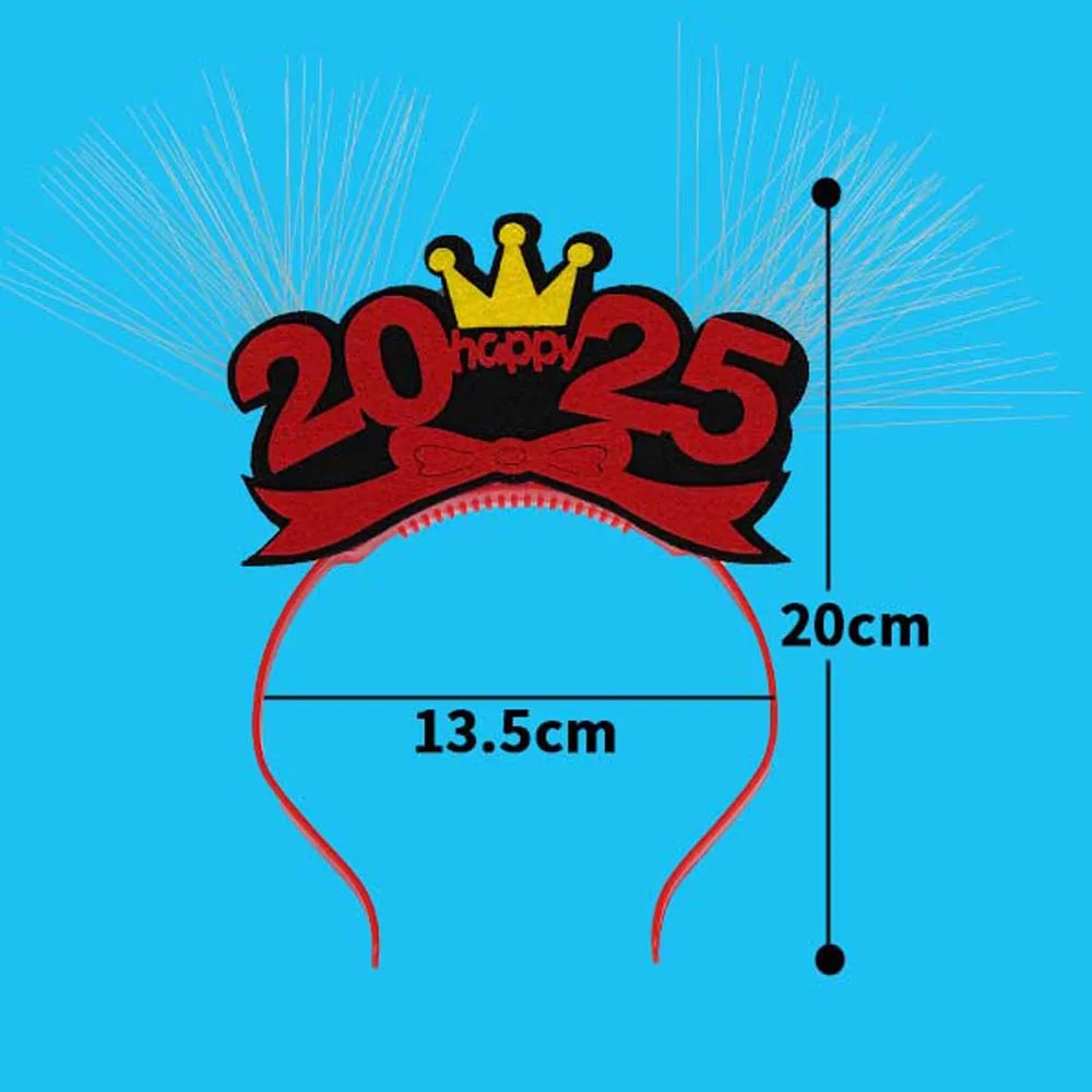 1pc 2025 Happy New Year LED Glow Headband Kids Optic Fiber Light Up Hair Bands Glow Sticks Rave Nightclub Party Cheer Props