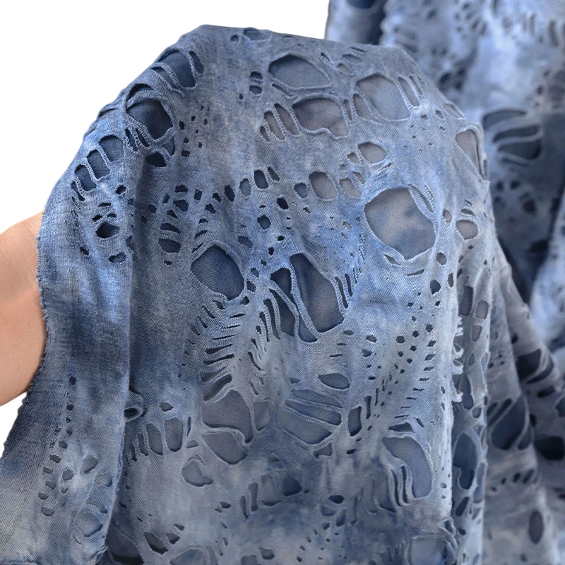 50x165cm Punk T-shirt Knitted Fabric Double-layer Distressed Jacquard Texture Designer Fabric DIY Sewing Clothing Supplies
