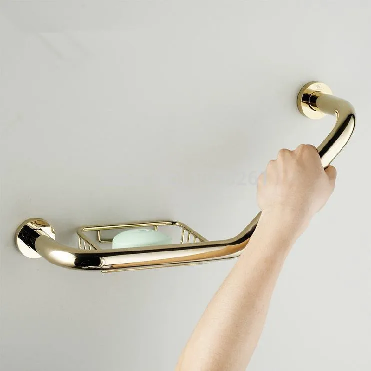 Vintage/Gold/Chrome Brass Bathroom Handle, Bathtub Armrest Grab Bars With Soap Dishes Home Safety Bar Toilet Elderly Handrail