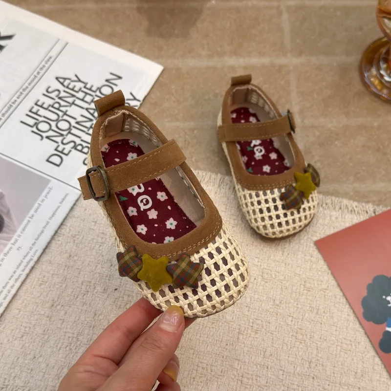 Baby Flat Shoes Sweet Star Toddler Princess Shoes Weave Round Toes 2026 Brand New Girls Casual Shoes Soft Bottom Non-slip