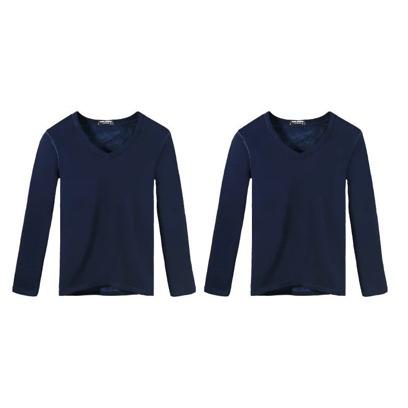 

2 шт., мужской осенний однослойный утепленный флисовый облегающий молодежный хлопковый свитер с v-образным вырезом, теплый топ