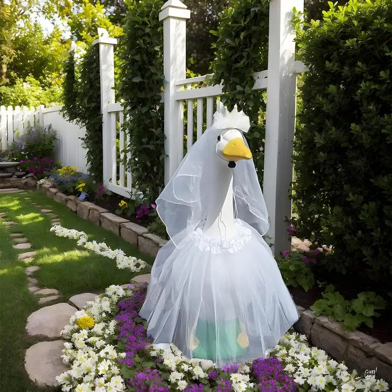 Bride Geese Outfit Porch Geese Accessories Cute Garden Statue Costume For Wedding Lawn Outside Outdoor Patio Yard Display Decor