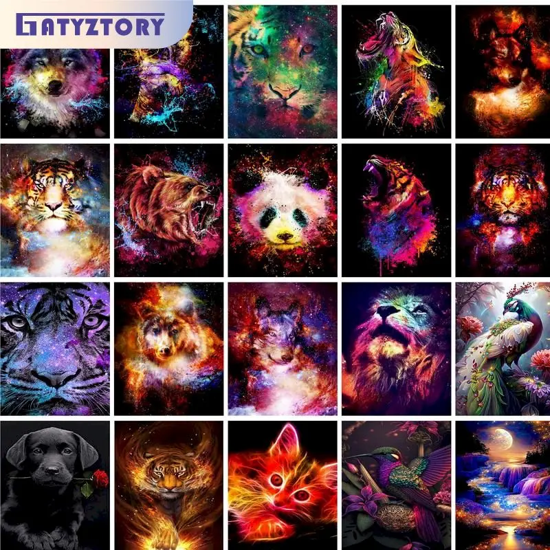 

GATYZTORY Square Round Diamond Painting Frame 5D Embroidery Colorful Animals Cross Stitch Diy Crafts Wall Decor Mosaic Art Gift