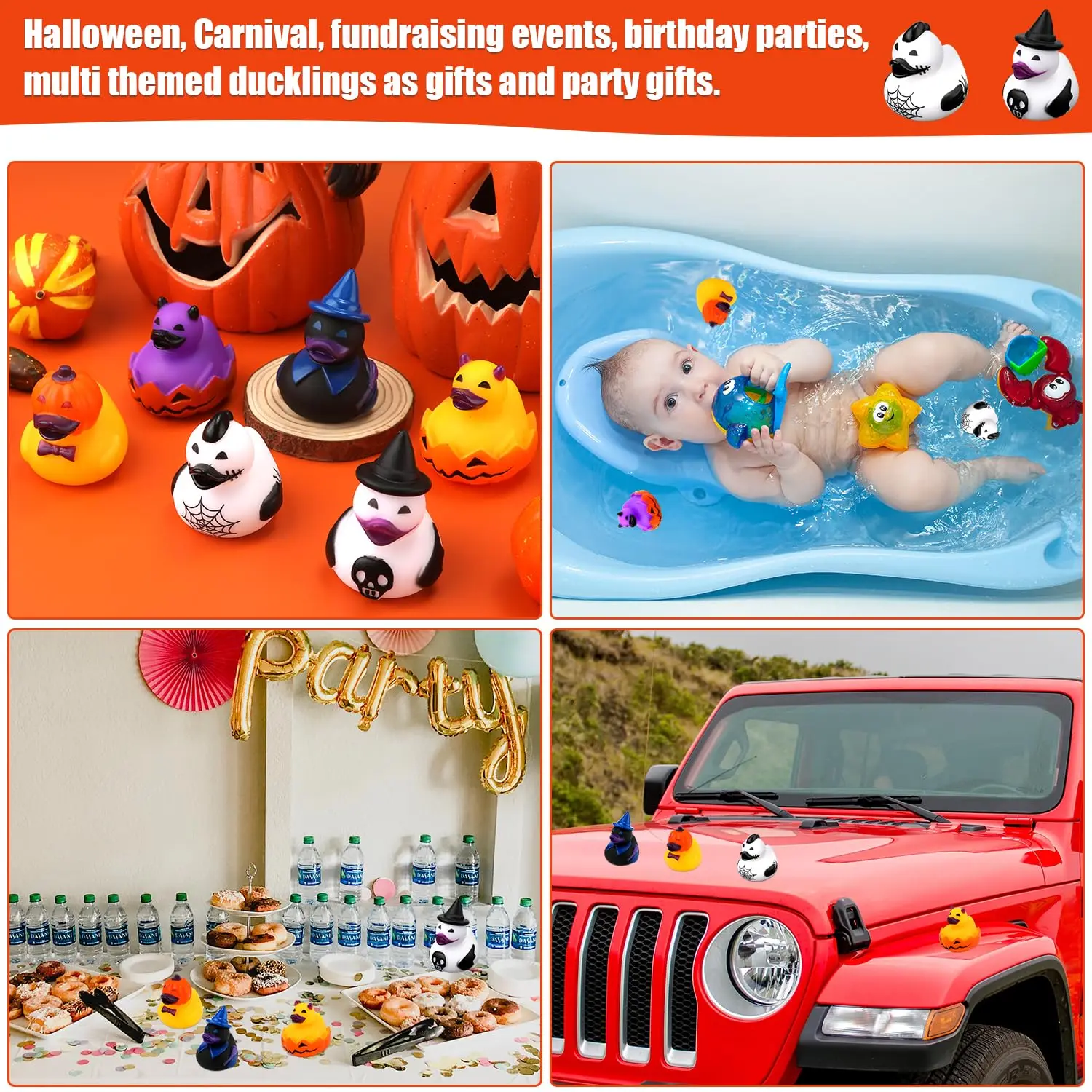 Bebek karet Halloween, mainan bebek karet Halloween, dekorasi pesta Halloween anak, karet bertema Halloween lucu, mainan bebek mandi untuk anak-anak