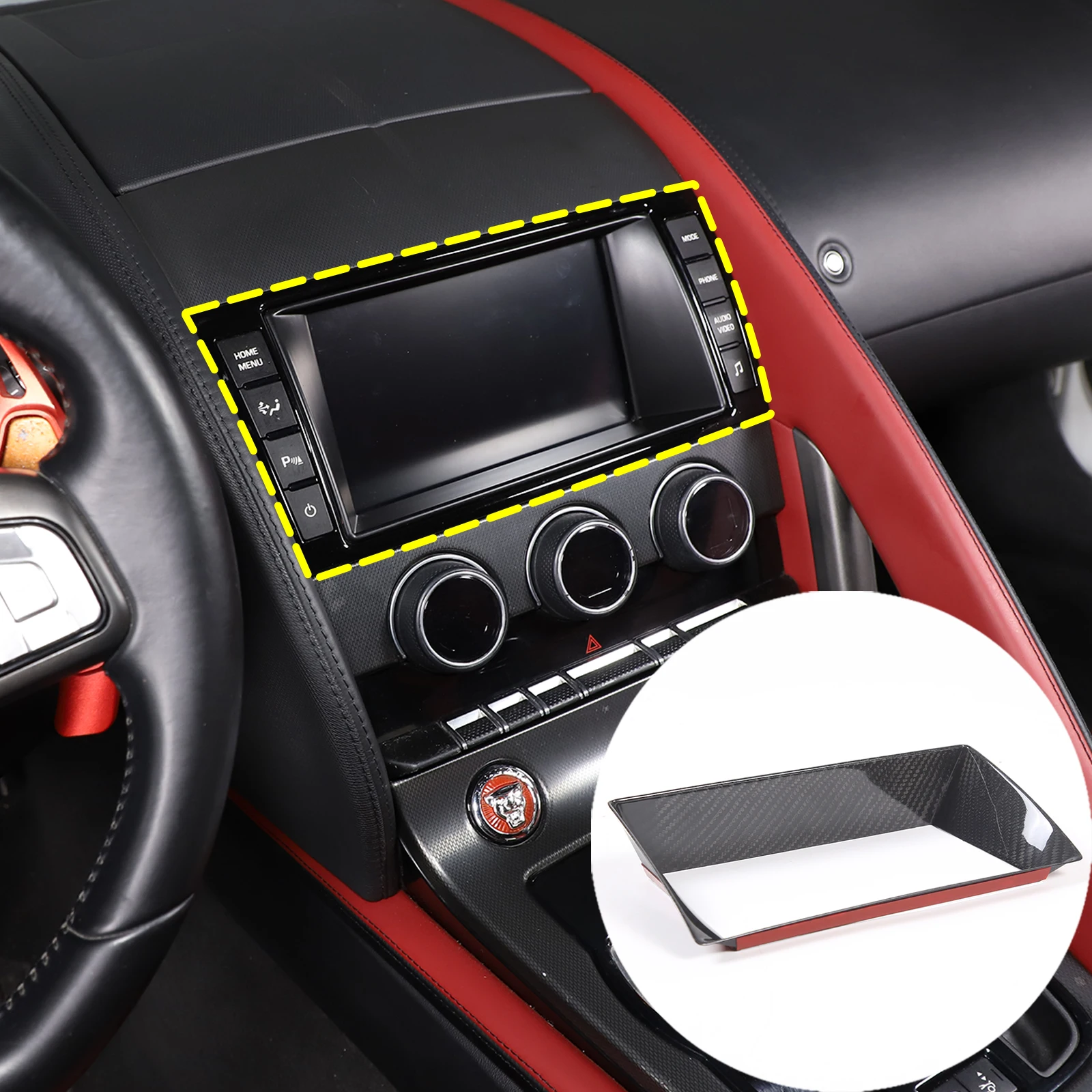 For Jaguar F-TYPE 2013-2018 Real Carbon Fiber Car Central Control Navigation Screen Panel Frame Sticker ABS Interior Accessories