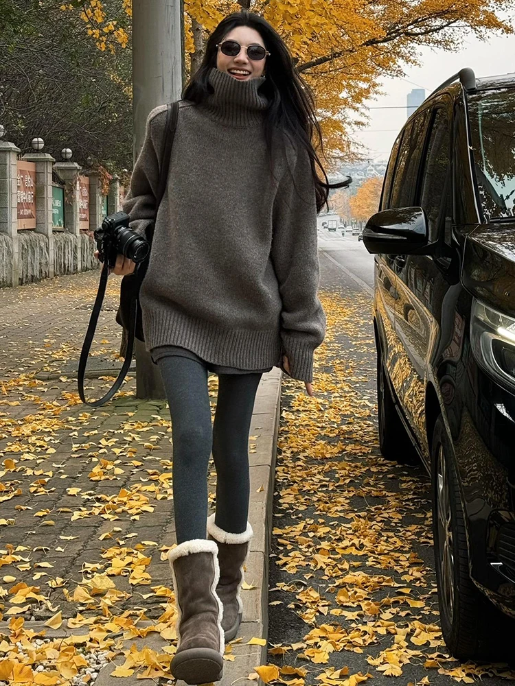

autumn and winter trend features stylish saddle-shoulder high-neck pullover pure wool sweater presenting laid-back look women