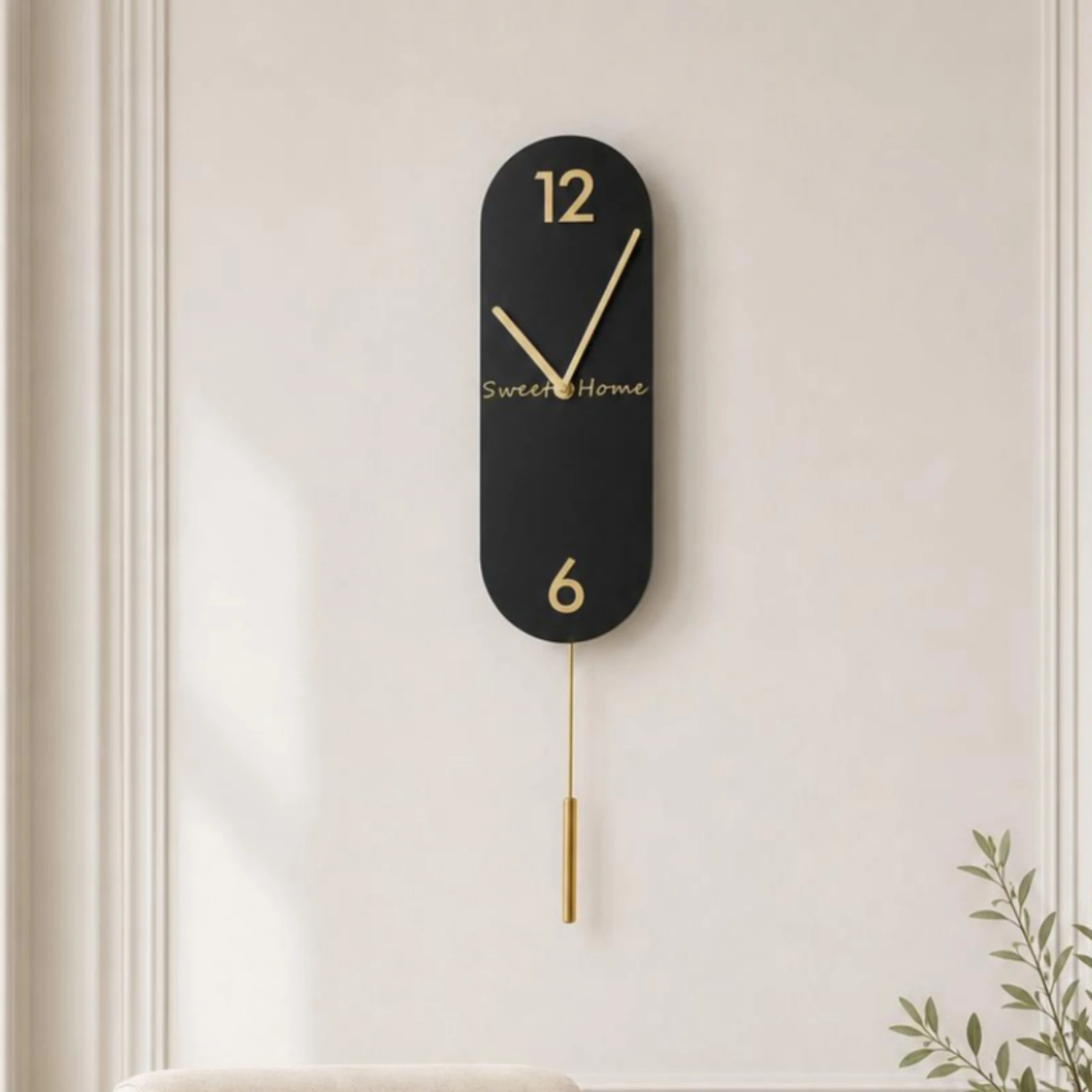 Modern Pendulum Wall Clock Non-Ticking Decorative Wall Clock with Pendulum Hanging Slim for Living Room, Hallway