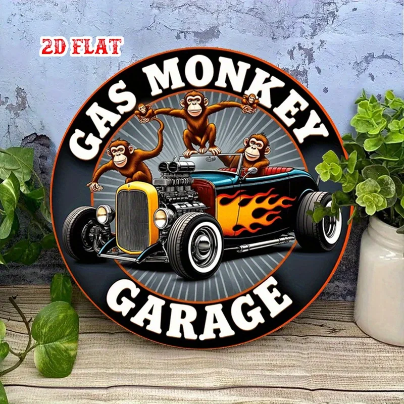 Letrero de aluminio plano 2D de 1 pieza para garaje, Letrero redondo de aluminio con diseño de coche Flame Car, Letrero redondo de aluminio Hot Rod 7.8X7.8