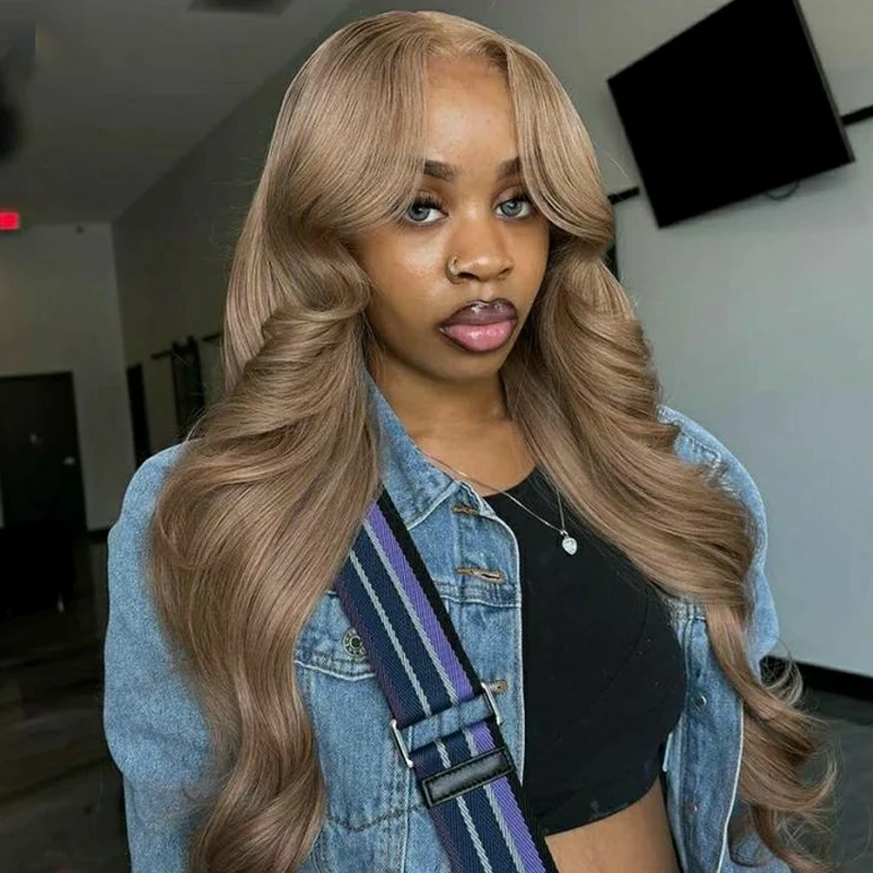 Natural Brown Gray Colored Brazilian Body Wave 13x4 Lace Frontal Synthetic Hair Wig 13x4Lace Wig PrePlucked Lace Closure Cosplay