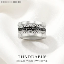 Entenity Ring Black & White Pave,Europe Style Glam Fashion Good Jewerly For Women Gift In 925 Sterling Silver
