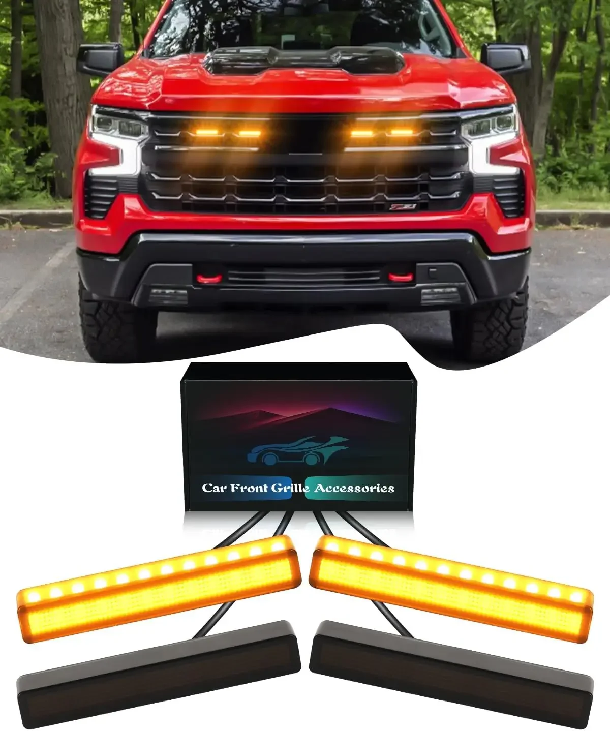 

Amber LED Grill Light for Chevy Silverado 2019-2025 Raptor Style Front Bumper Lamp 4Pcs