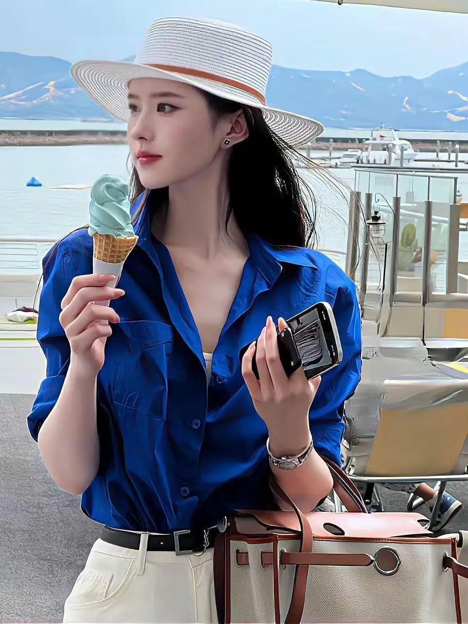 Klein Blue Women's Casual Long Sve irt Spring Autumn New Sle Layering Loose Outerwear Korean Sle Commute Faion