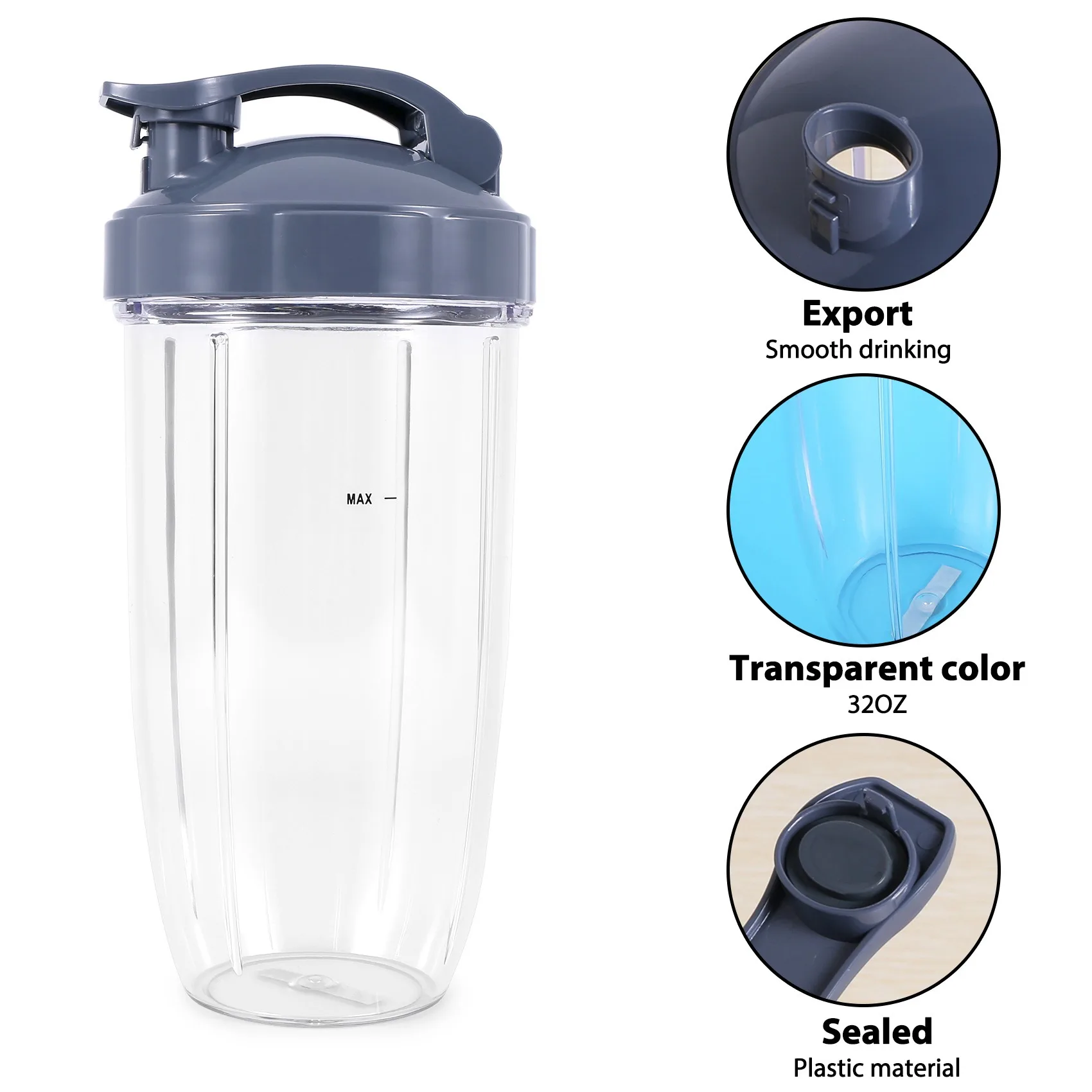 

Сменные стаканы A005-32Oz с откидной крышкой для блендеров Nutribullet 600W и Pro 900W (2 шт.)