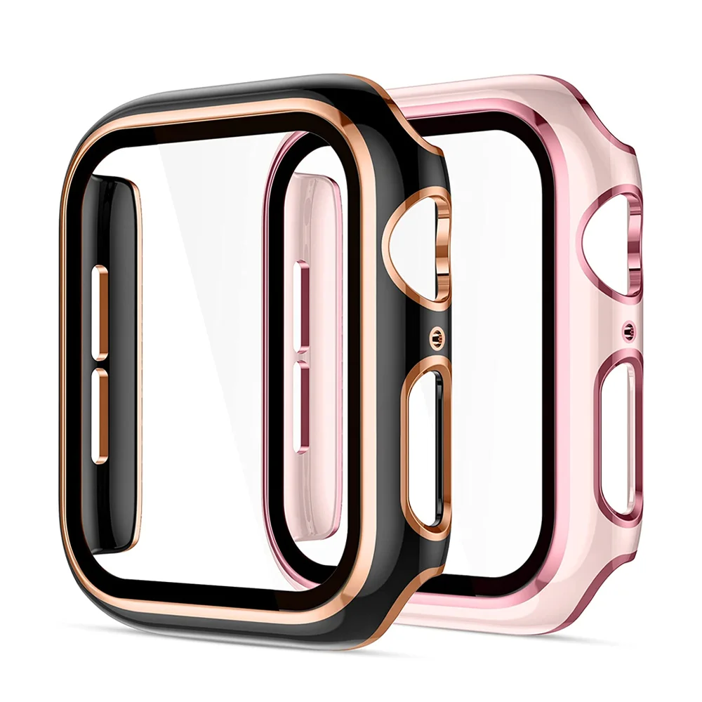 Cover For Apple watch Case 45mm 41mm 44mm 40mm 42mm 38mm Screen Protector PC Bumper Tempered Glass iWatch series 8 7 SE 6 5 4 9