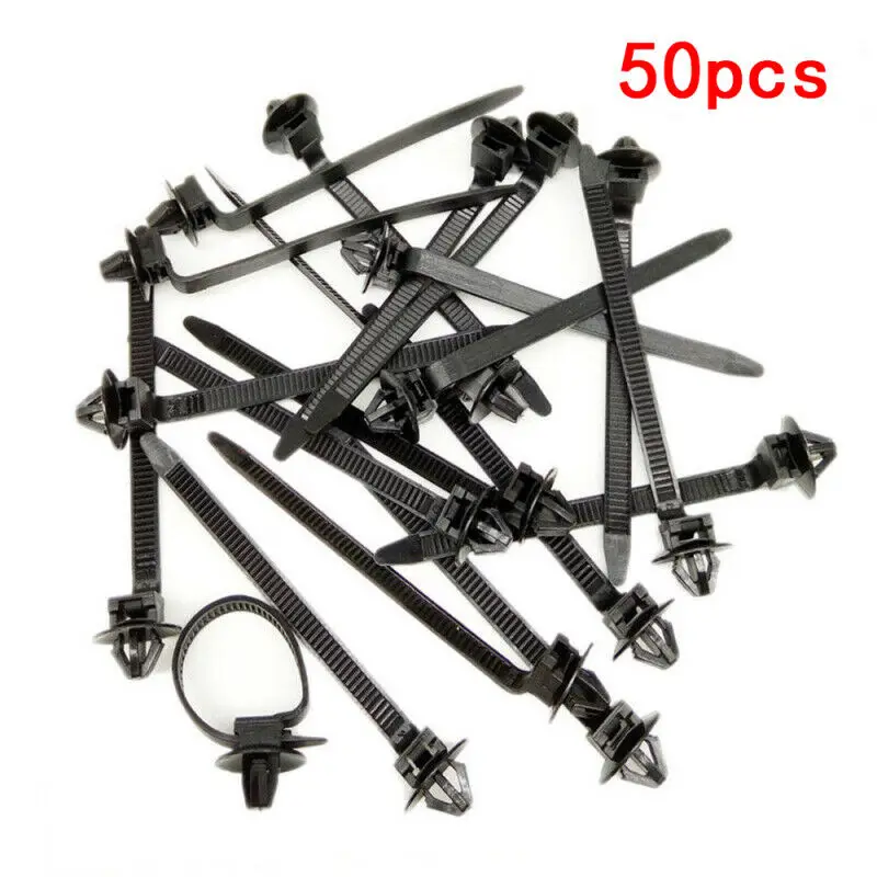 

50pcs Nylon Cable Ties Fastener Clips Car Hose Clamp Fastening Zip Strap CYX Universal Fit For All Cars 80x5mm Black Accessories