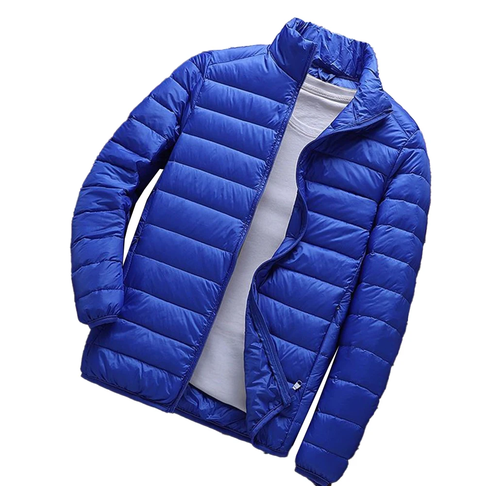 Męski ultralekki płaszcz z puchowy płaszcz bawełniany, jednokolorowa koszula z długimi rękawami, modna, lekka i ciepła, łatwa do przenoszenia.