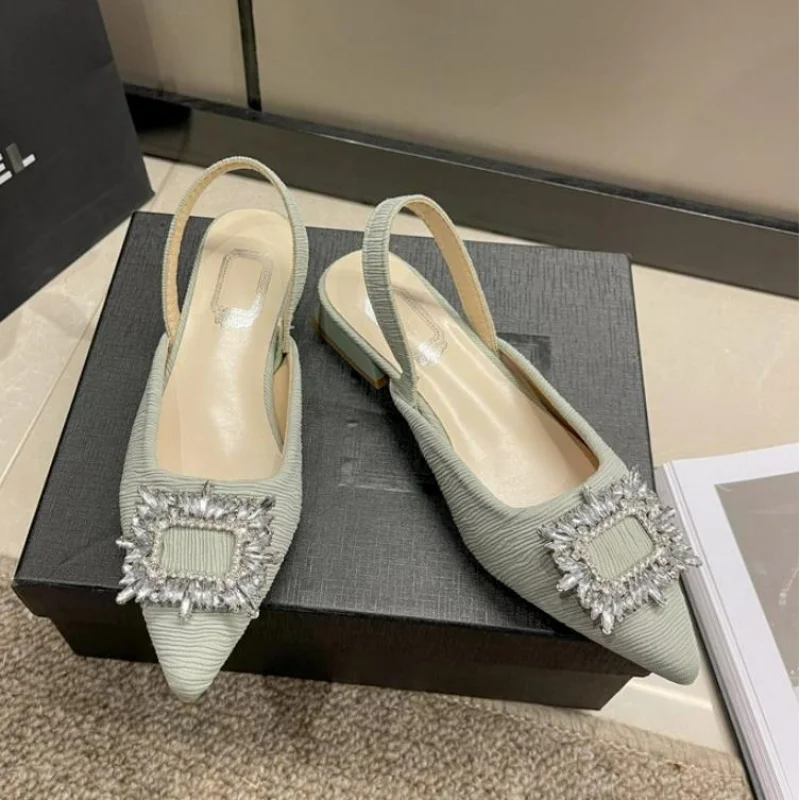 

Women Pumps Luxury Crystal Slingback High Heels Summer Bride Shoes Comfortable Triangle Heeled Party Wedding Shoes Plus Size 42