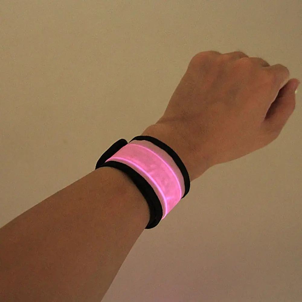 Polyester LED Armband Snap Slap Design LED Lighted Slap Bracelet High Visible Bright Glowing Light Up Ankle Band Party Cheer