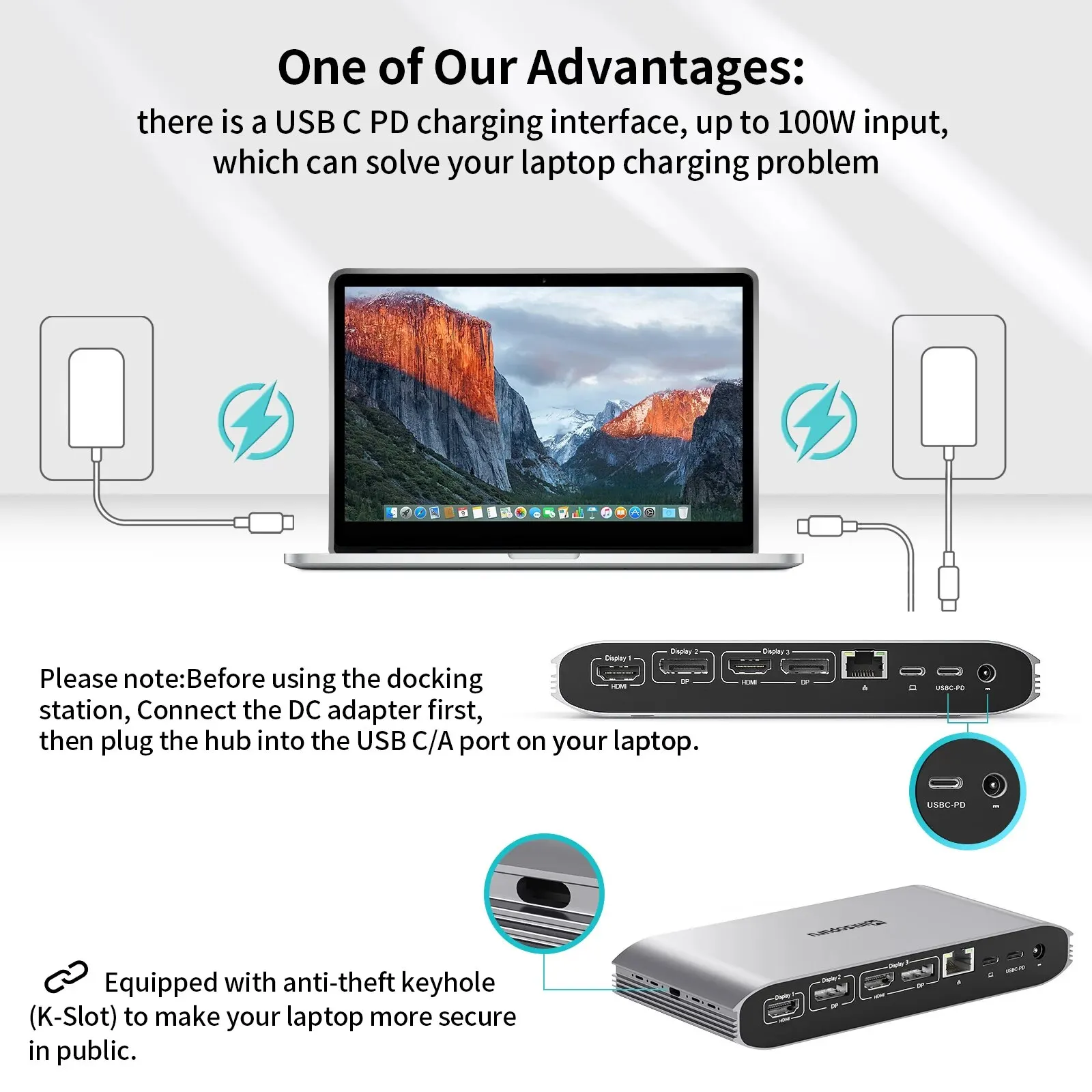 Minisopuru Displaylink Triple Display Docking Station for MacBook M1 M2 Windows with 2 HDMI 2 DisplayPort PD RJ45 4 USB Port HUB