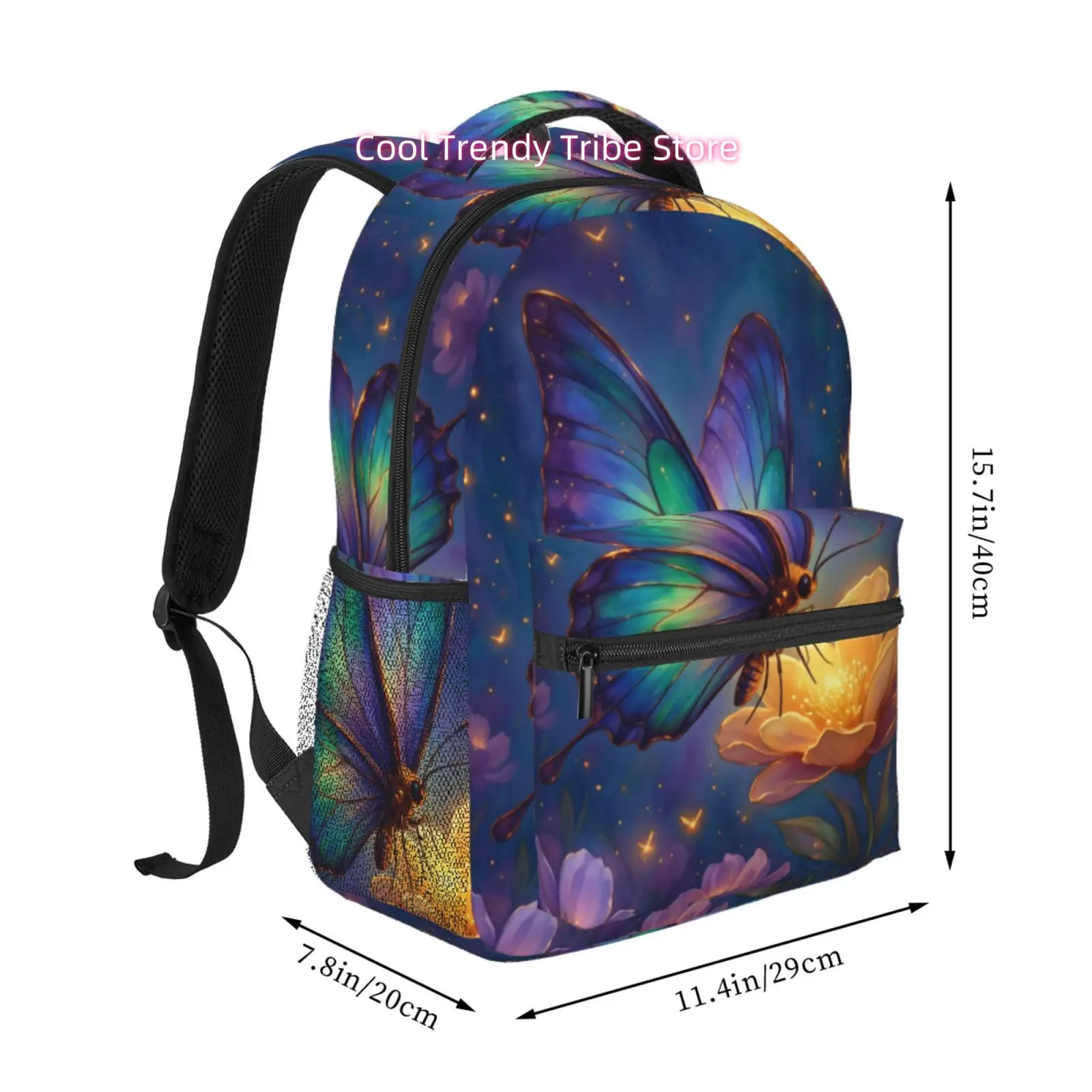 Enchanted Blue Morpho Butterfly & Glowing Flower Backpack - High Quality Oxford Cloth Suitable for Travel, Work,, Adjustable Sho