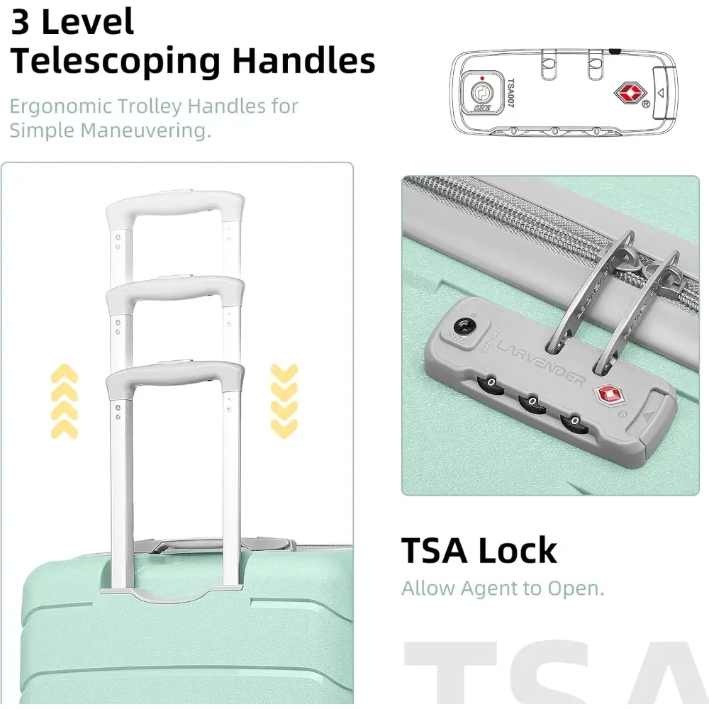 Women's 3-Piece Hard Shell Spinner Luggage Set - 20 Inch Airline Approved Carry-On Suitcase, 22x14x9 Inches with Large Capacity