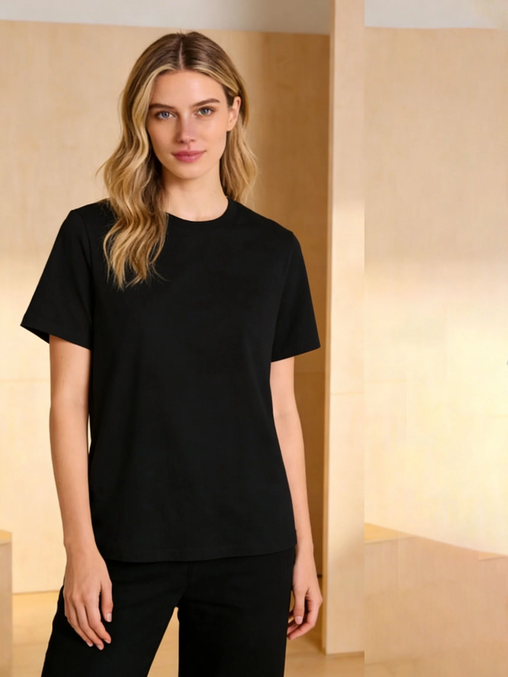 [Women's Short-Sleeve T-Shirt] Women's Elegant Round Neck Short-Sleeve T-Shirt - Solid Color Blouse, Medium Stretch Opaque Short Sleeve Top, Machine Washable Casual & Dressy Basic Blouse for Layering, Regular Fit Wardrobe Essential