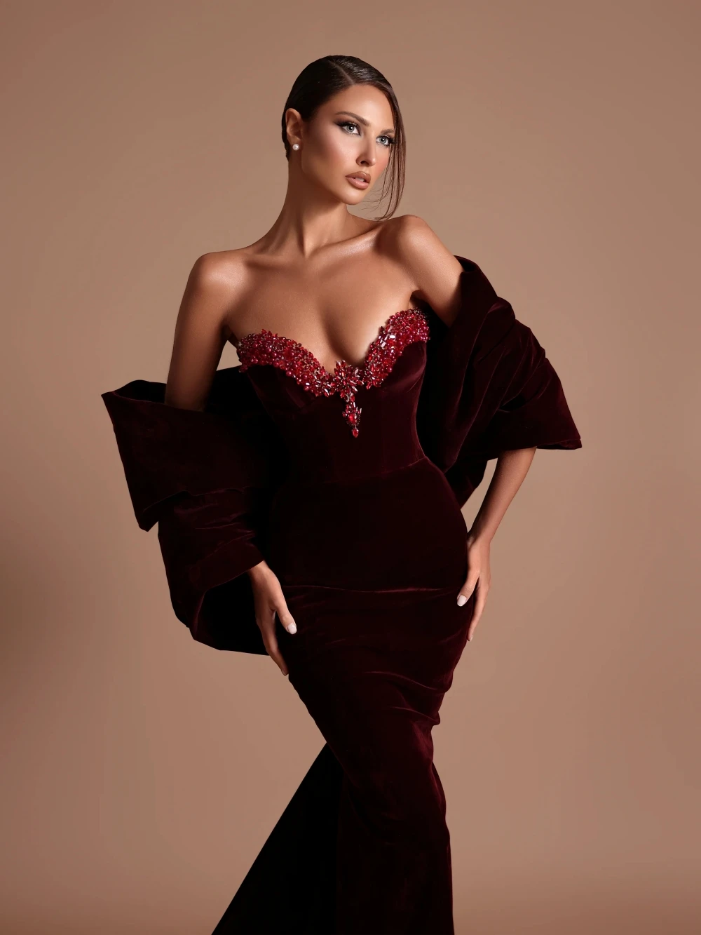 

Elegant Shiny Crystal Velvet Evening Dress Romantic Sweetheart Neck Wedding Party Gown Customized Luxury Mermaid Prom Dresses