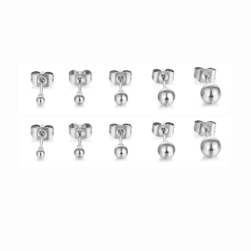 10pairs Solid Round Ball Bead Earring Stud Post Stainless Steel Hypoallergenic Earring Jewelry Wholesale