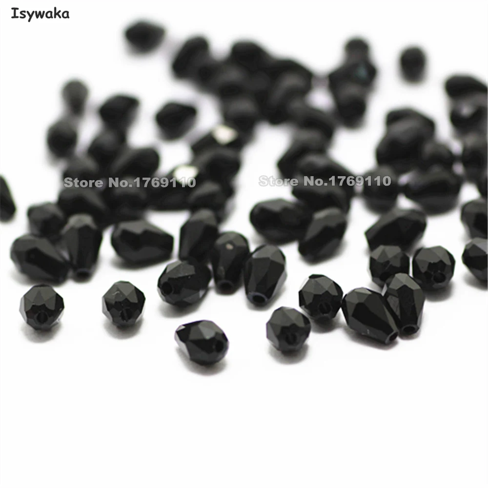 Isywaka 100pcs Black Color Faceted Teardrop Beads Austria Crystal Beads Waterdrop Beads Loose Spacer Bead for DIY Making,3x5mm