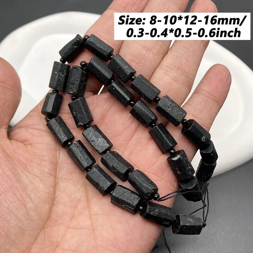 1 Strang 15" 8x12mm Citrin Rohschliff Schwarzer Turmalin Facettierter Zylinderstein Klarer Quarz Natürlicher Kristall Loser Edelstein für DIY – Detail 1