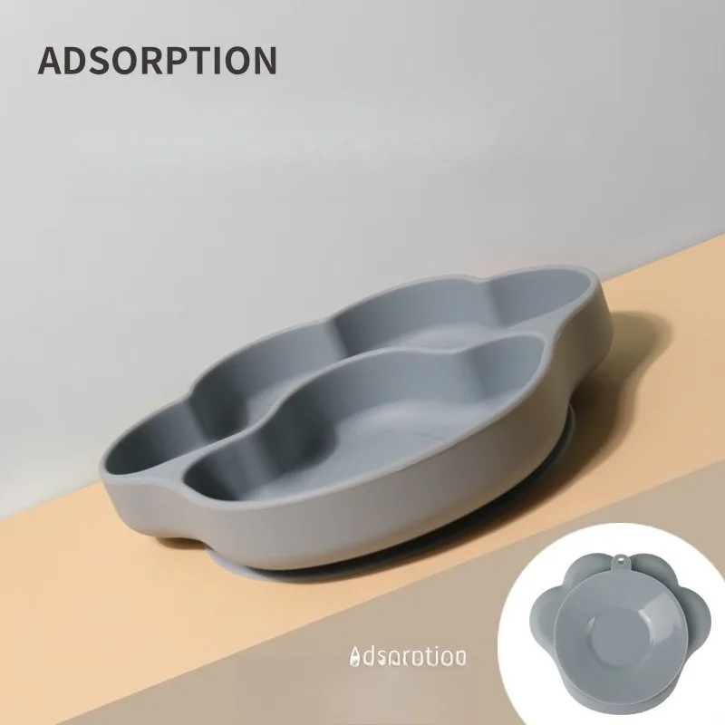 

Новая силиконовая тарелка для малышей в форме медвежьей лапы с большой присоской, разделенная на секции, без BPA, для кормления детей