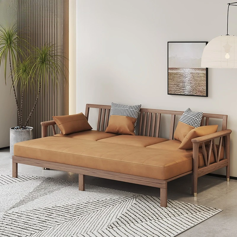 

DSA small apartment dual-purpose solid wood sofa bed, multi-functional pull-out retractable sofa bed, double sofa bed