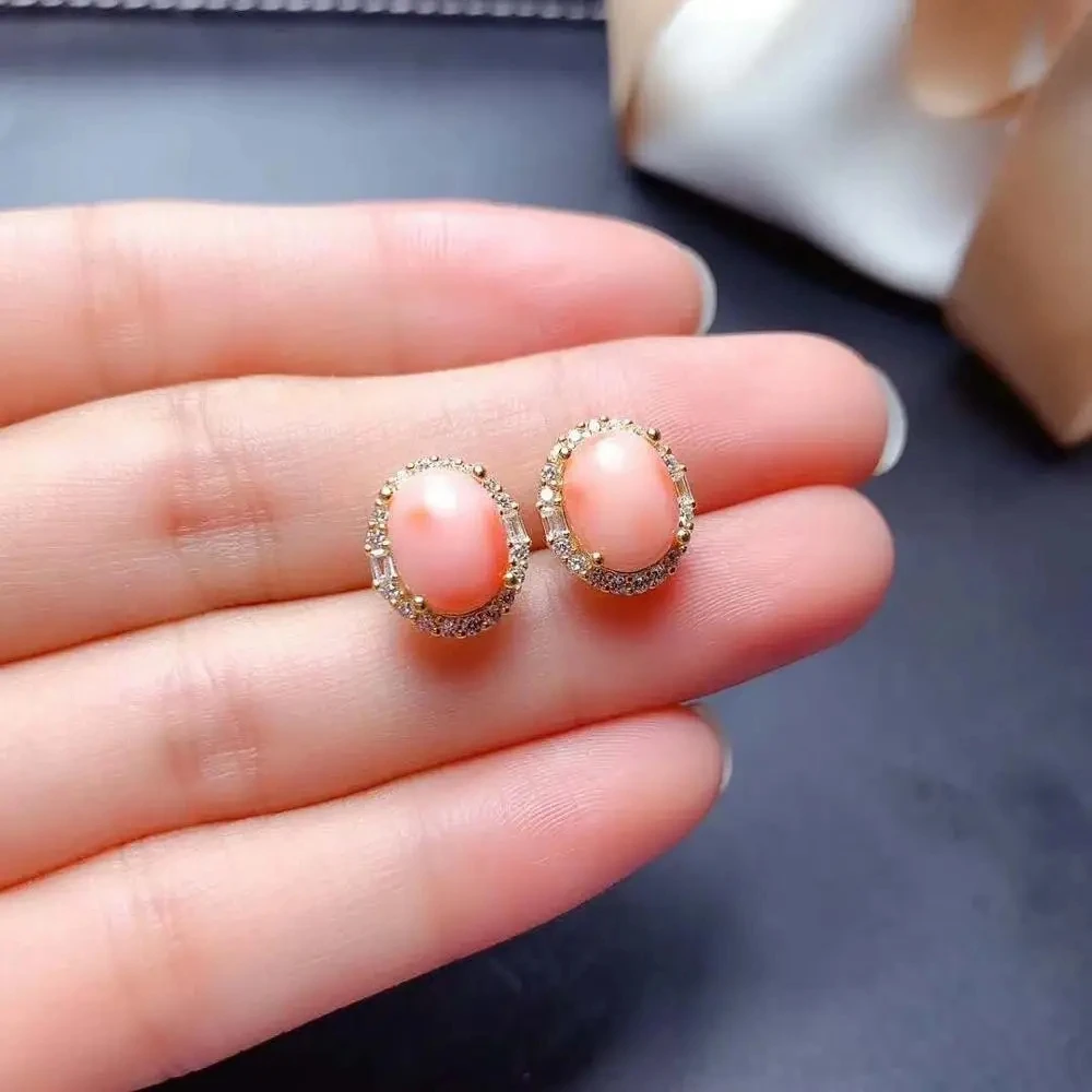 

FS 8*10 Natural Pink Coral Earrings S925 Sterling Silver With Certificate Fine Fashion Charm Weddings Jewelry for Women MeiBaPJ