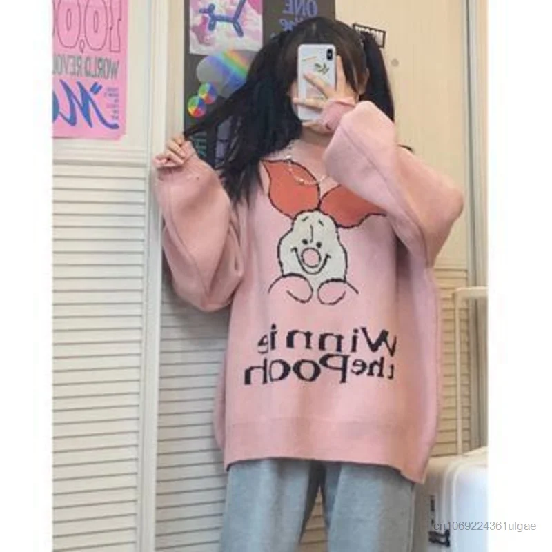 Disney Tigger Piglet Cute Sweater Women Autumn Winter Fashion Pullovers Cartoon Long Sleeve Sweet Tops Y2k Round Neck Sweatshirt