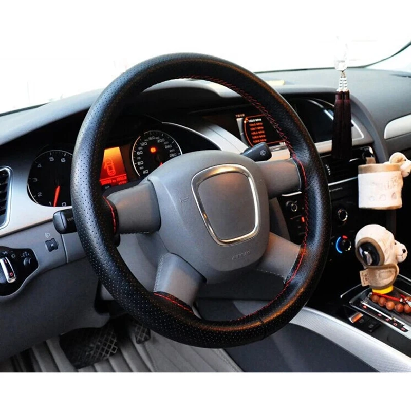 Big Size Genuine Leather Car Steering Wheel Cover For Truck Bus With Needles Thread 42 45 47 50 cm Car Braid CHIZIYO
