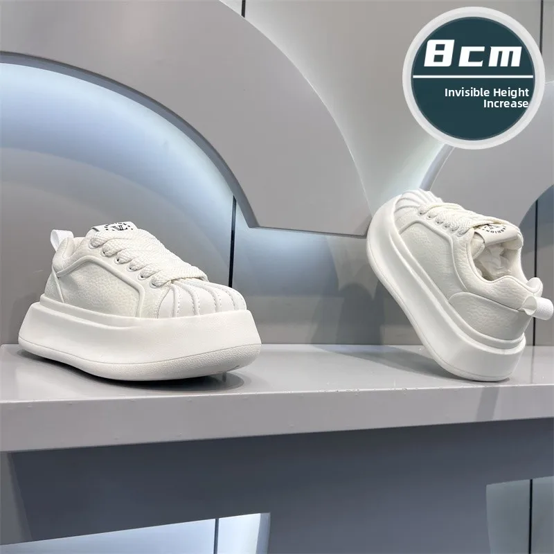 

Мужские легкие мягкие кроссовки с закрытым носком, утолщенные, невидимые, увеличивающие рост, спортивные повседневные кеды с кожаной поверхностью