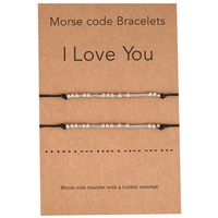 Stainless Steel Beads I Love You Symbol Couple Bracelets For Women Men Creative Handmade Braided Black Rope Chain Bangle Jewelry