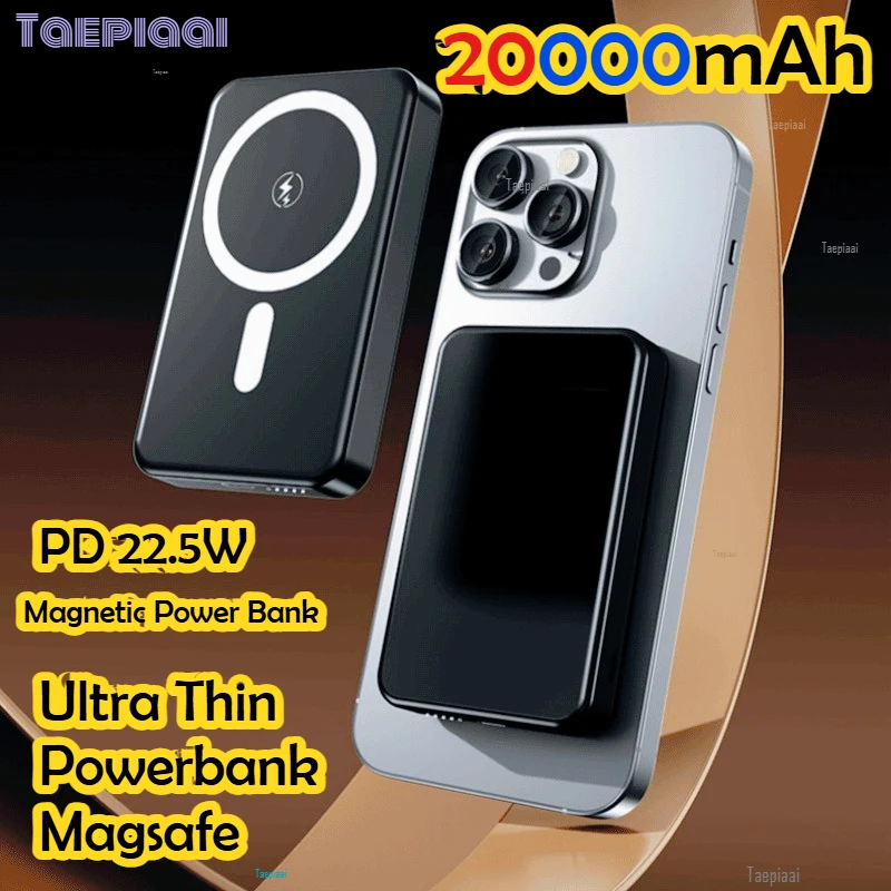 

Taepiaai Ultra Thin Powerbank for Magsafe 20000mAh PD22.5W Portable Charger Wireless External Battery for IPhone Samsung Huawei