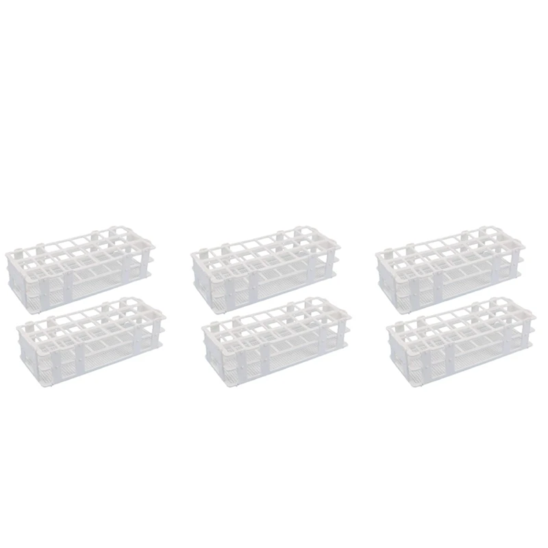 6Pcs Plastic Test Tube Rack 24 Holes Lab Test Tube Rack Holder For 25Mm Test Tubes, Detachable, White