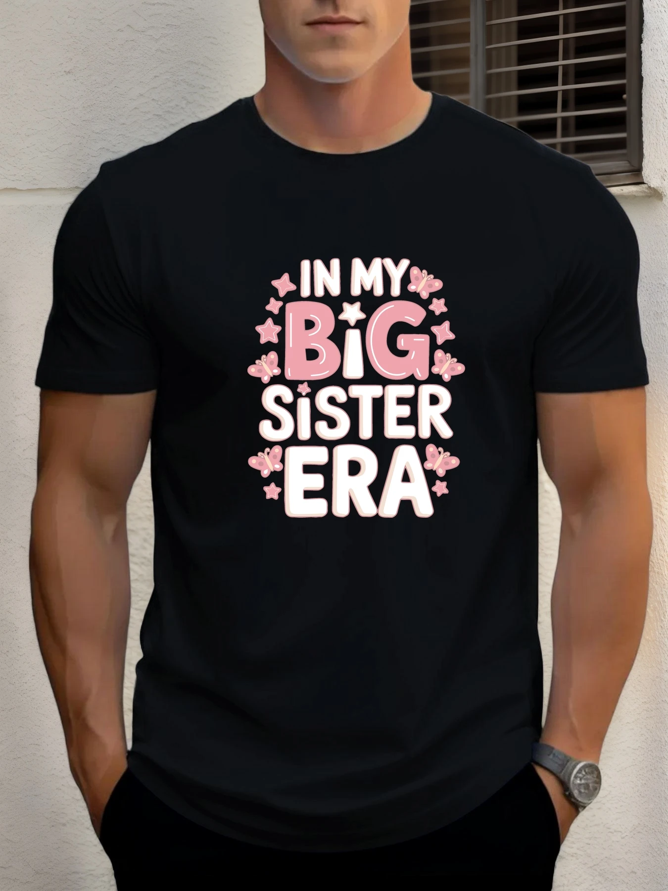 

Men's cotton T-shirt, summer round neck short sleeves, IN MY BIG SISTER ERA printed breathable streetwear fashion cool T-shirt