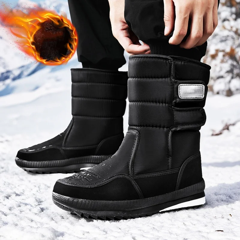 جديد الخريف والشتاء الثلوج في الهواء الطلق الدافئة سميكة عدم الانزلاق أحذية قطنية مقاومة للماء للرجال والنساء مع بطانة الصوف ، منتصف أعلى أحذية قطنية كبيرة الحجم