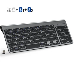 French Wireless Keyboard Ultra Slim Dual Mode 2.4G& Bluetooth Compact Energy Saving AZERTY Layout Keyboard for Windows IOS