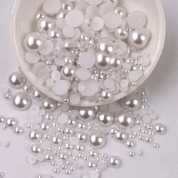 200pcs White/Dark Half Round Pearls Nail Art Charm 3D 2-8mm ABS Imitation Resin Beads Nail Decoration DIY Resin Nail Jewelry